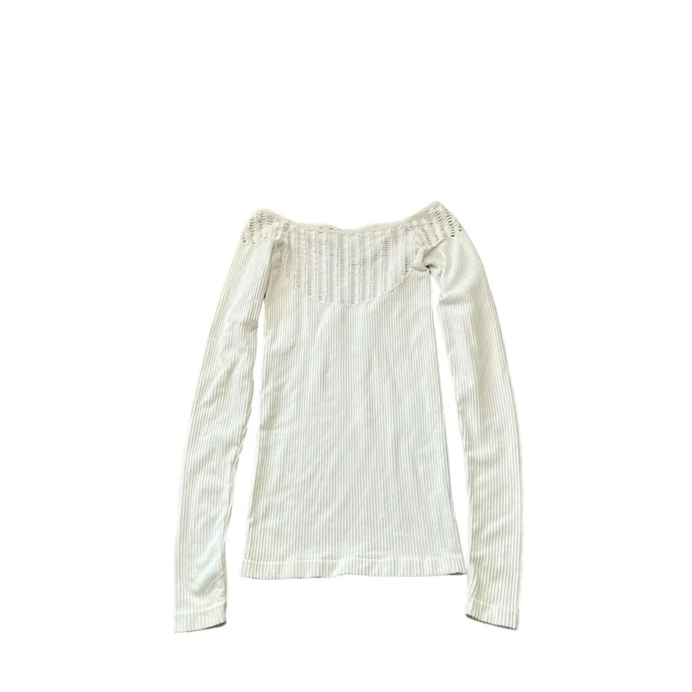 FREE PEOPLE Laser Cut Out Ribbed Long Sleeve Top Shirt